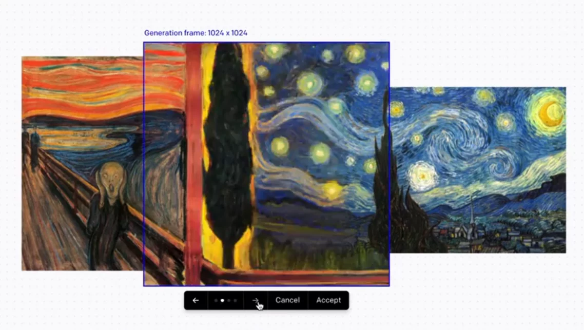 An example of AI outpainting between existing artworks.