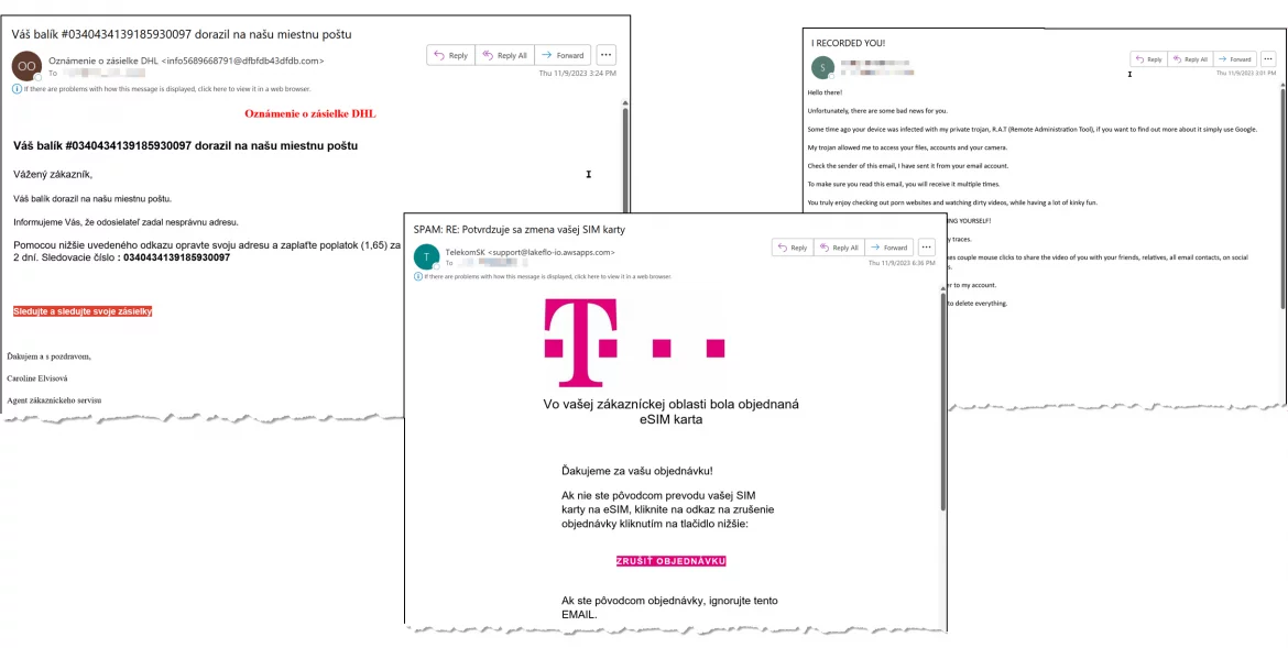 Examples of phishing messages received by the author.