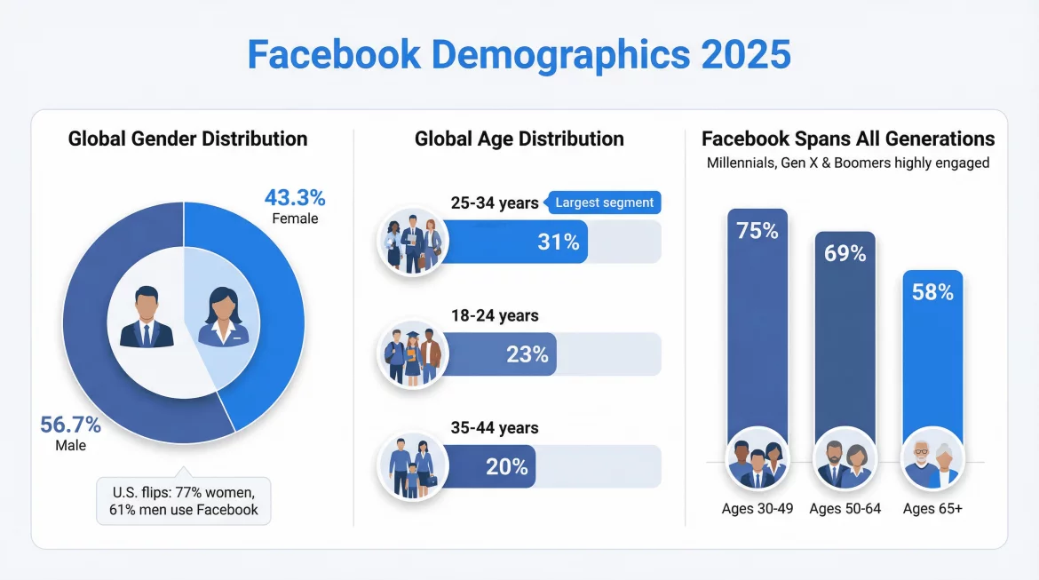 Facebook audience demographics presented for 2025.