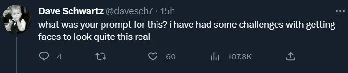 A reply asking which prompt produced the portrait.