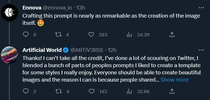 A follow-up response describing iteration and shared prompts.