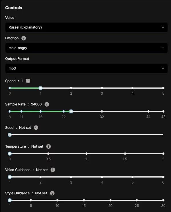Voice-generation controls shown in the article's PlayHT example.