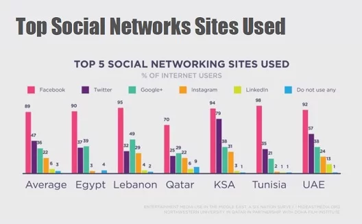 A historical comparison of social-network use across selected Middle Eastern countries.